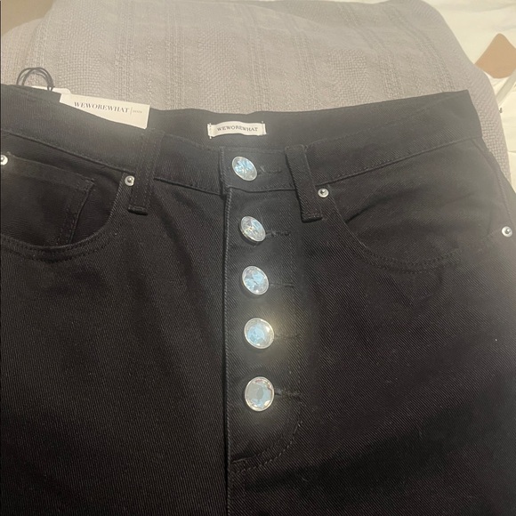 New weworewhat Danielle Black Jeans High Rise Crystal Button Fly Front, size 28 - Picture 5 of 7